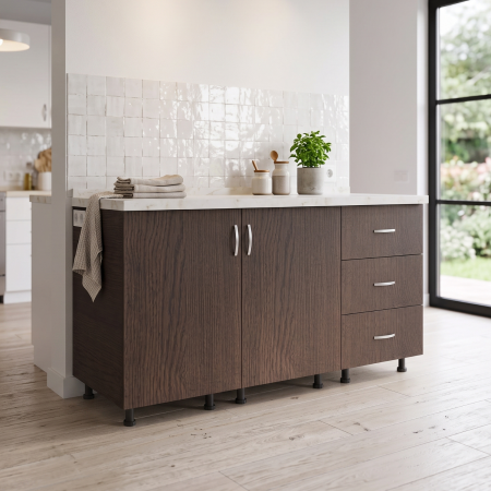 Corpuri Bucatarie Modulare - Set inferior AlexaMob EC70 Wenge de 120 cm, cu două uși, trei sertare și blat continuu