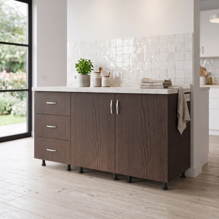 Set inferior AlexaMob EC70 Wenge de 120 cm, cu două uși, trei sertare și blat continuu [2]