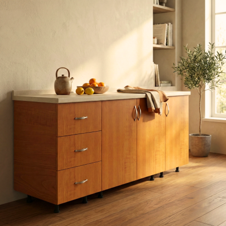 Corpuri Bucatarie Modulare - Set Corp Bucatarie L160 x H90 x A50cm, Culoare Cires, Picioare Reglabile, Blat Termorezistent 2.8 cm