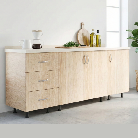 Corpuri Bucatarie Modulare - Set Corp Bucatarie L160 x H90 x A50cm, Culoare Sonoma, Picioare Reglabile, Blat Termorezistent 2.8 cm