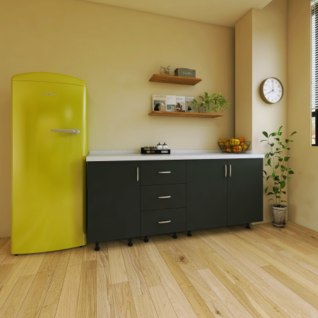 Set Corp Bucatarie L160 x H90 x A50cm, Culoare Gri Antracit,  Picioare Reglabile, Blat Termorezistent 2.8 cm [1]