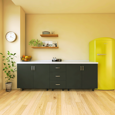 Corpuri Bucatarie Modulare - Set Corp Bucatarie L200 x H90 x A50cm, Culoare Gri Antracit , Picioare Reglabile, Blat Termorezistent 2.8 cm