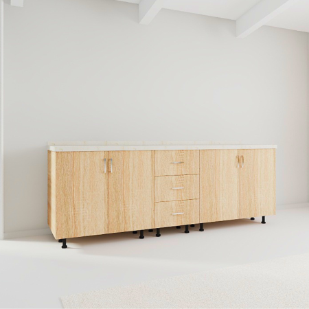 Corpuri Bucatarie Modulare - Set Corp Bucatarie L200 x H90 x A50cm, Culoare Stejar Sonoma , Picioare Reglabile, Blat Termorezistent 2.8 cm