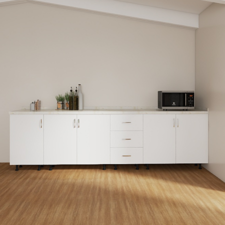 Set Corp Bucatarie L240 x H90 x A50cm, Culoare Alb, Picioare Reglabile, Blat Termorezistent 2.8 cm [1]