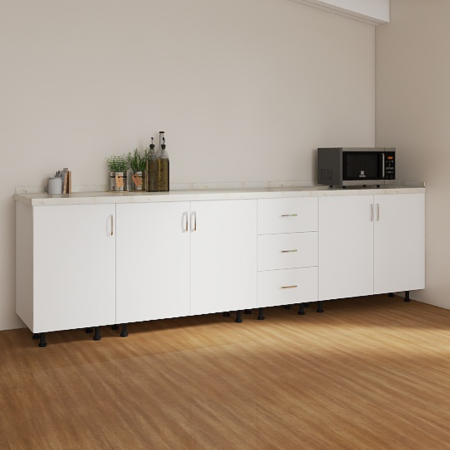 Corpuri Bucatarie Modulare - Set Corp Bucatarie L240 x H90 x A50cm, Culoare Alb, Picioare Reglabile, Blat Termorezistent 2.8 cm