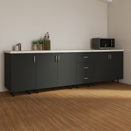 Corpuri Bucatarie Modulare - Set Corp Bucatarie L240 x H90 x A50cm, Culoare Gri Antracit, Picioare Reglabile, Blat Termorezistent 2.8 cm