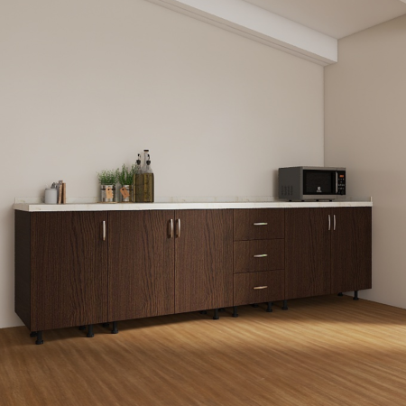 Corpuri Bucatarie Modulare - Set Corp Bucatarie L240 x H90 x A50cm, Culoare Wenge, Picioare Reglabile, Blat Termorezistent 2.8 cm