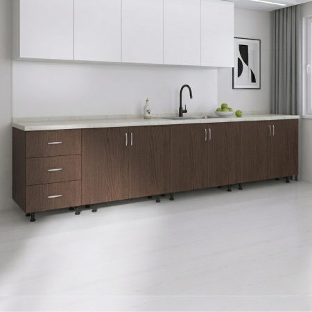 Corpuri Bucatarie Modulare - Set Corp Bucatarie L260 x H90 x A50cm, Culoare Wenge , Picioare Reglabile, Blat Termorezistent 2.8 cm