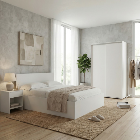 Dormitoare - Set Dormitor Ari, Culoare Alb, Pal 18mm