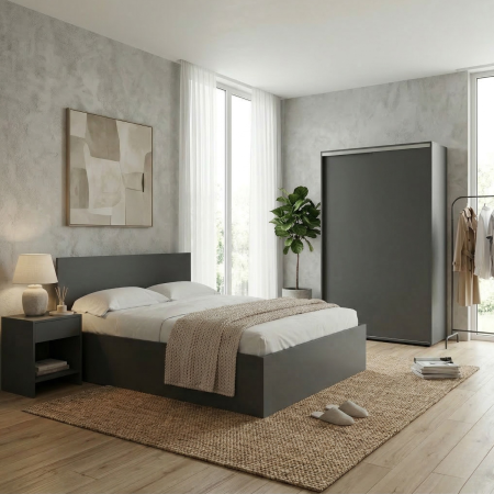 Dormitoare - Set Dormitor Ari, Culoare Gri Antracit, Pal 18mm