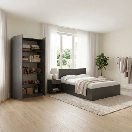 Cele mai vandute - Set Dormitor Gri Antracit , Pal 18mm