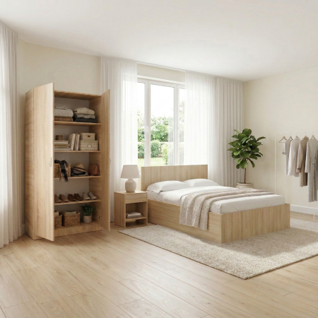 Dormitoare - Set Dormitor Sia, Stejar Sonoma, Pal 18mm