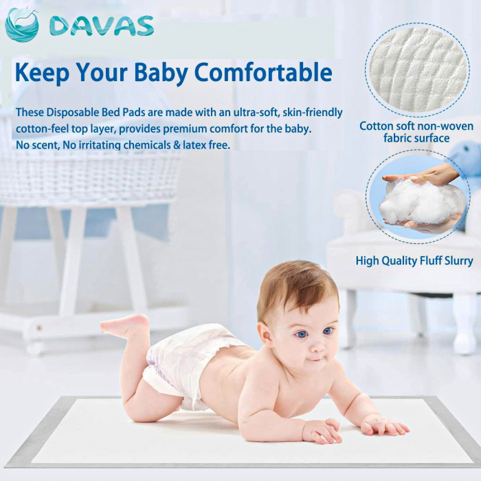 Aleze Davas, 40x60 cm, 20 buc, absorbante, unica folosinta, 5 straturi, cu polymer SAP, benzi adezive [6]