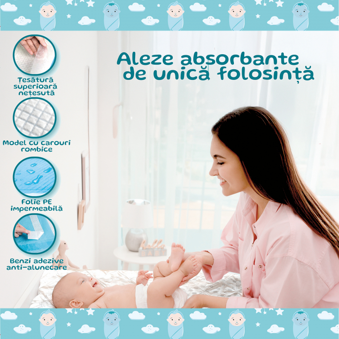 Aleze Davas 40x60 cm, 60 buc, cu polymer SAP, 5 straturi, absorbante unica folosinta, benzi adezive [4]