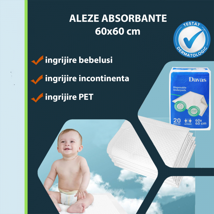 Aleze Davas 60x60 cm, 4x20 buc si Servetele umede Elan 4x120 buc [5]