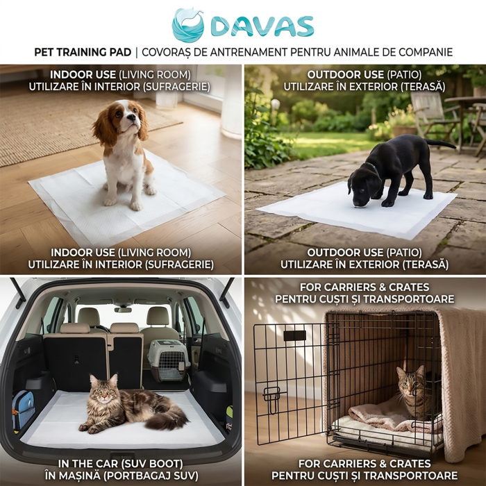 Covoras absorbant Davas, 90x60 cm, 30 buc, pentru caini, pisici, animale companie [4]