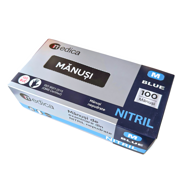 Mănuși nitril nepudrate Medica, marimea M, 100 buc/cutie, albastru [3]