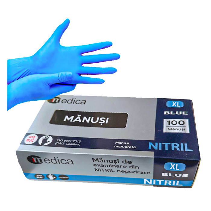 Mănuși nitril nepudrate Medica, marimea XL, 100 buc/cutie, albastru [1]