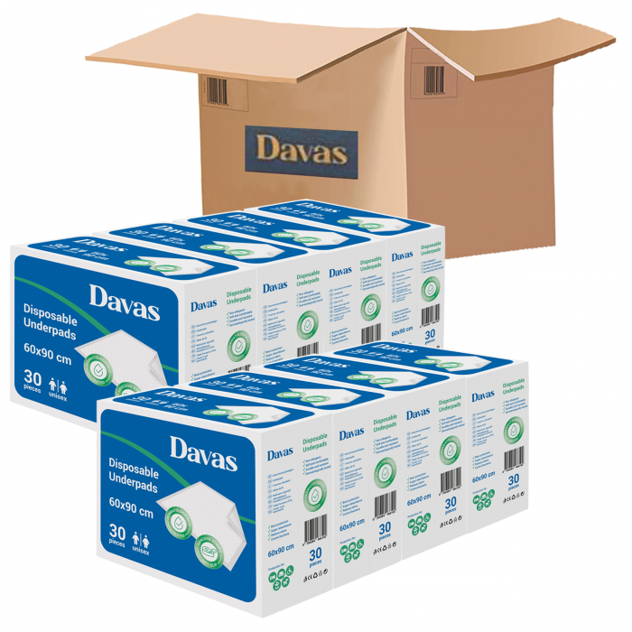 Protectii pat (aleze) Davas, 60x90 cm, 60 buc, gama premium 5 straturi, cu benzi fixare [1]