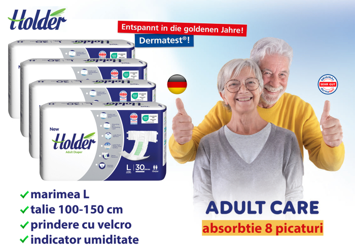 Scutece adulti Holder, marimea L, talie 100-150 cm, 120 buc, 8 picaturi [2]