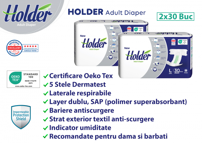 Scutece adulti Holder, marimea L, talie 100-150 cm, 60 buc [4]