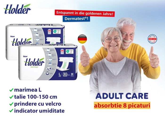 Scutece adulti Holder, marimea L, talie 100-150 cm, 60 buc, 8 picaturi [2]