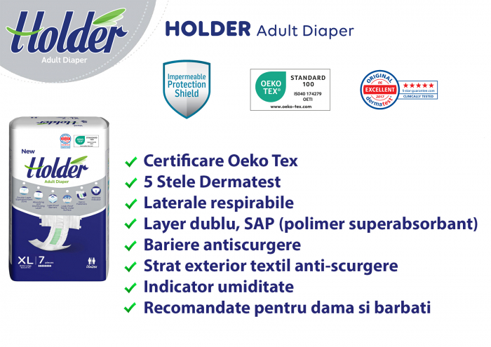 Scutece adulti Holder, marimea XL, talie 120-170 cm, 7 buc [4]