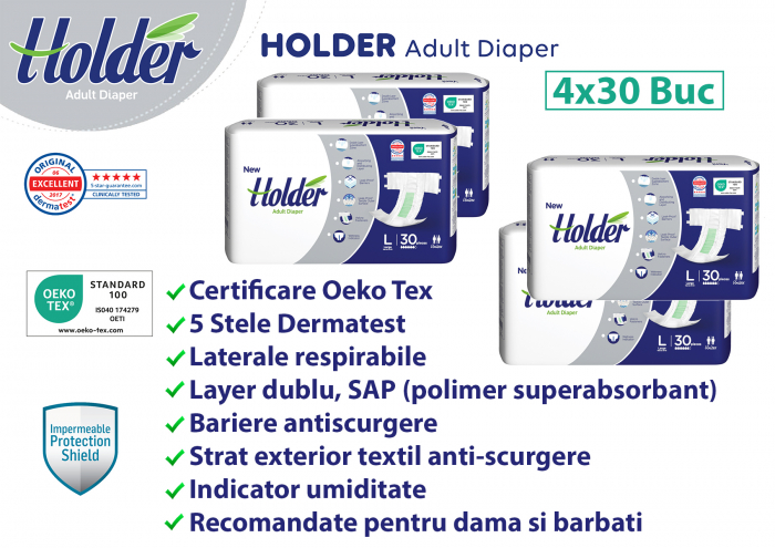 Scutece adulti Holder, marimea L, talie 100-150 cm, 120 buc [3]
