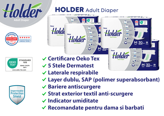 Scutece adulti Holder, marimea M, talie 80-120 cm, 120 buc, 8 picaturi [4]