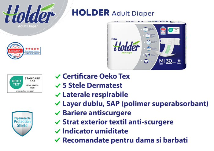 Scutece adulti Holder, marimea M, talie 80-120 cm, 30 buc, 8 picaturi [3]