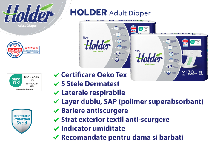 Scutece adulti Holder, marimea M, talie 80-120 cm, 60 buc, 8 picaturi [4]
