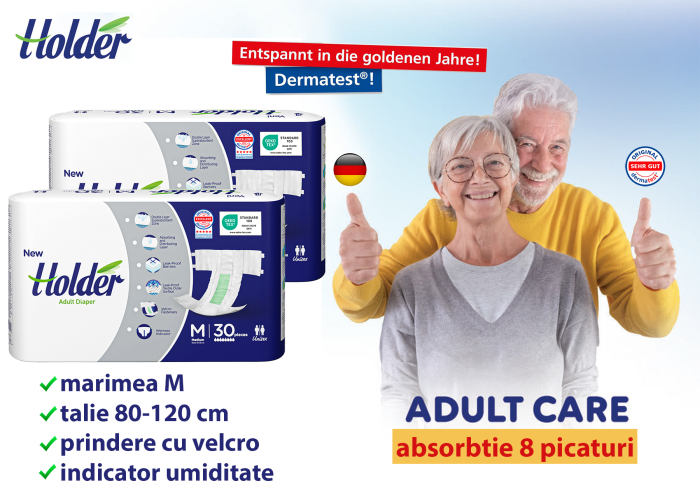 Scutece adulti Holder, marimea M, talie 80-120 cm, 60 buc, 8 picaturi [2]