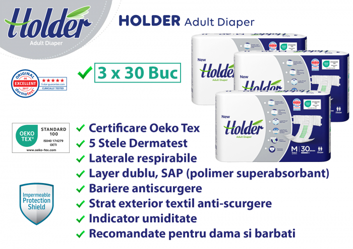 Scutece adulti Holder, marimea M, talie 80-120 cm, 90 buc [3]