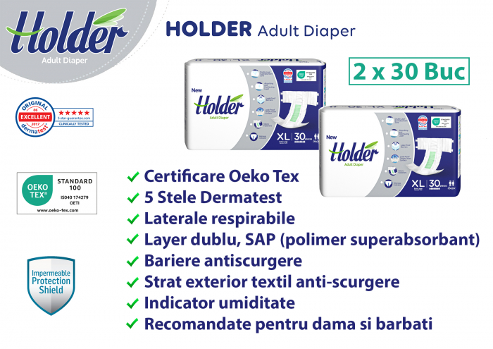 Scutece adulti Holder, marimea XL, talie 120-170 cm, 60 buc [3]