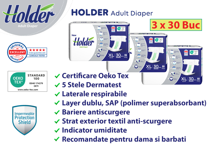 Scutece adulti Holder, marimea XL, talie 120-170 cm, 90 buc [3]