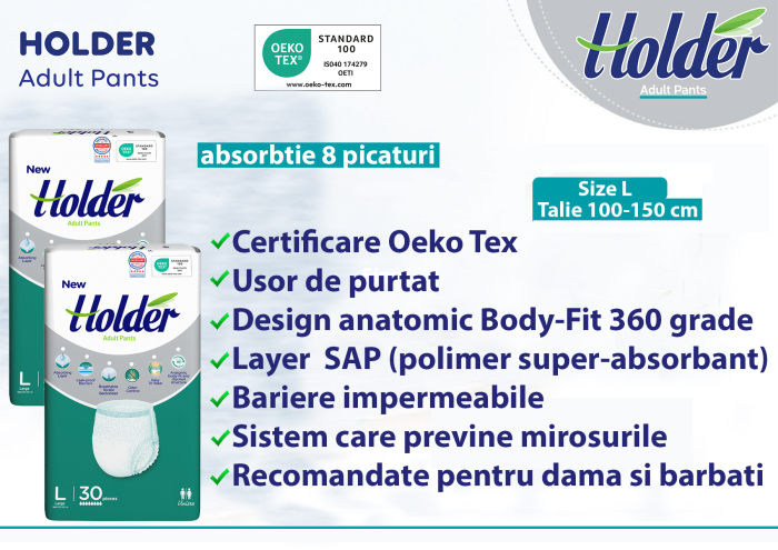 Scutece chilot Holder, adulti marimea L, talie 100-150 cm, 60 buc, 8 picaturi [3]
