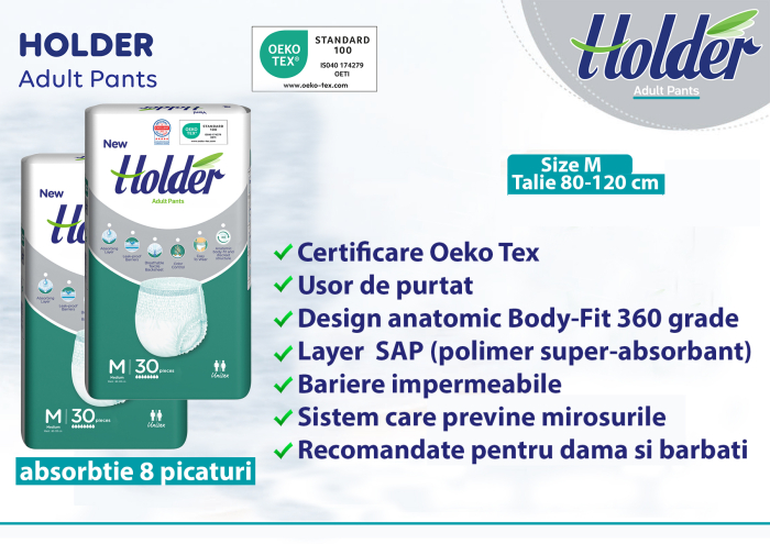 Scutece chilot Holder, adulti marimea M, talie 80-120 cm, 60 buc, 8 picaturi [4]