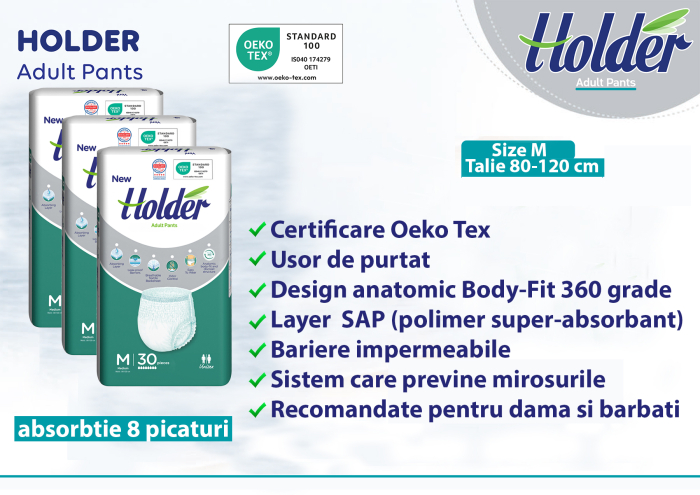 Scutece chilot Holder, adulti marimea M, talie 80-120 cm, 90 buc, 8 picaturi [3]