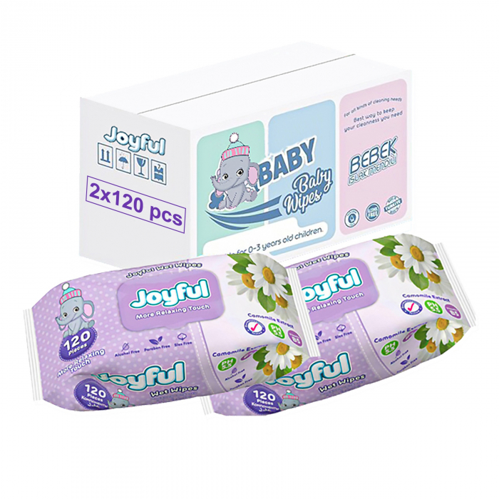Servetele umede Joyful, 2x120 buc, cu vitamina B5, fara alcool [1]