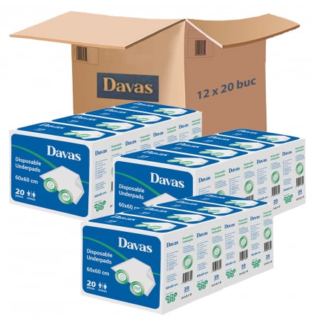 ALEZE PROTECTIE PAT - Protectii pat (aleze) Davas, 60x60 cm, 240 buc, gama premium 5 straturi