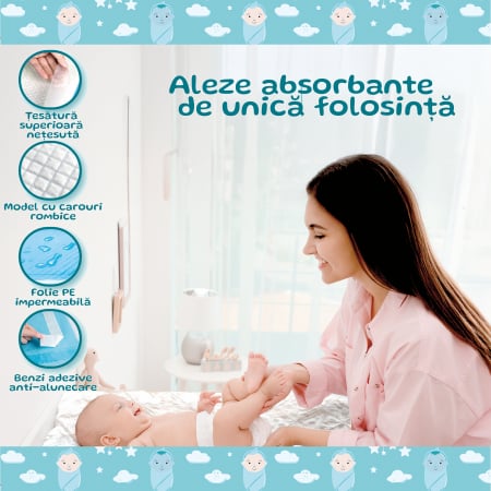 Aleze Davas, 40x60 cm, 20 buc, absorbante, unica folosinta, 5 straturi, cu polymer SAP, benzi adezive [3]