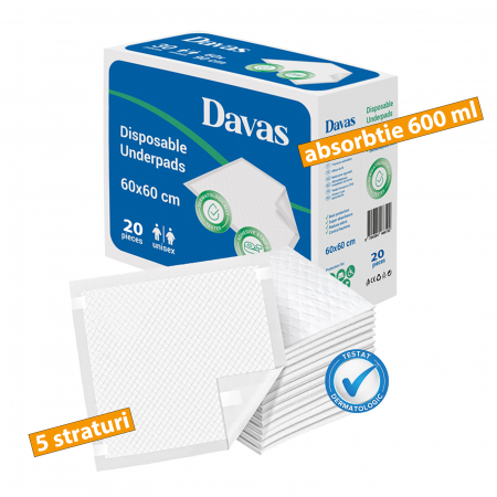 Aleze Davas 60x60 cm, 4x20 buc si Servetele umede Elan 4x120 buc [5]