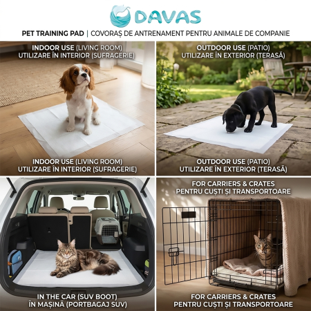 Covoras absorbant Davas, 90x60 cm, 30 buc, pentru caini, pisici, animale companie [3]