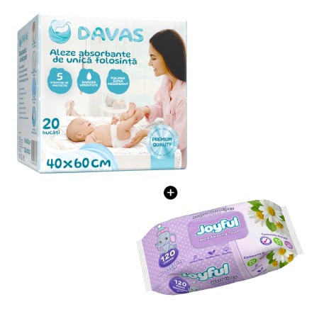 PACHETE PROMO - Pachet Promo Aleze Davas 40x60, 20 buc + Servetele umede Joyful 120 buc