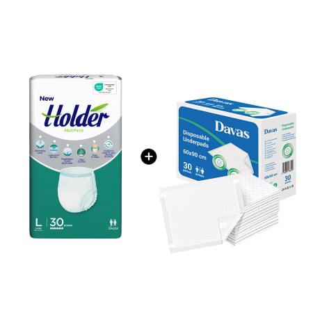 PACHETE PROMO - Pachet Promo Scutece Holder chilot L, 30 buc + Aleze Davas, 60x90 cm, 30 buc