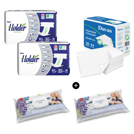 PACHETE PROMO - Pachet Promo Scutece Holder XL 60 buc+Aleze 30 buc+Servetele 100 buc