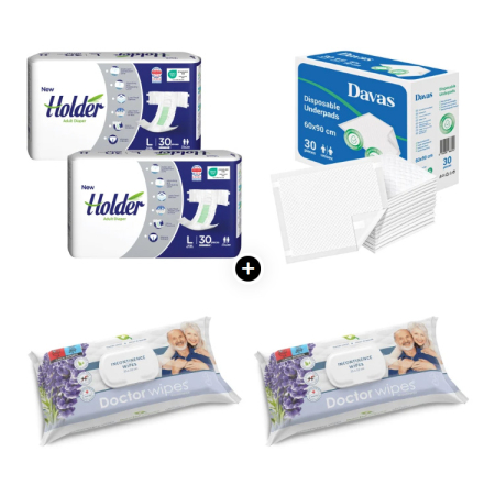 Pachet Promo Scutece Holder L 60 buc+Aleze 30 buc+Servetele 100 buc [0]