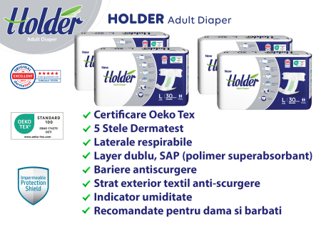 Scutece adulti Holder, marimea L, talie 100-150 cm, 120 buc, 8 picaturi [2]