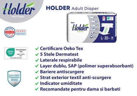 Scutece adulti Holder, marimea L, talie 100-150 cm, 30 buc, 8 picaturi [2]