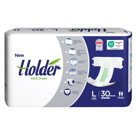 SCUTECE NORMALE - Scutece adulti Holder, marimea L, talie 100-150 cm, 30 buc, 8 picaturi